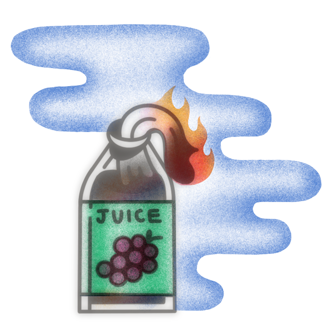 An illustration of a molotov cocktail with the bottle labeled "JUICE."